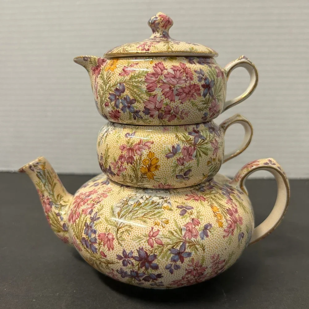Lord Nelson Ware Heather Stacking Tea for One Set Floral Chintz 2780